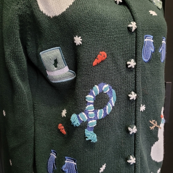 ☃️Vintage 1990s Y2K Christopher & Banks green holiday Christmas cardigan sweater - Picture 8 of 8